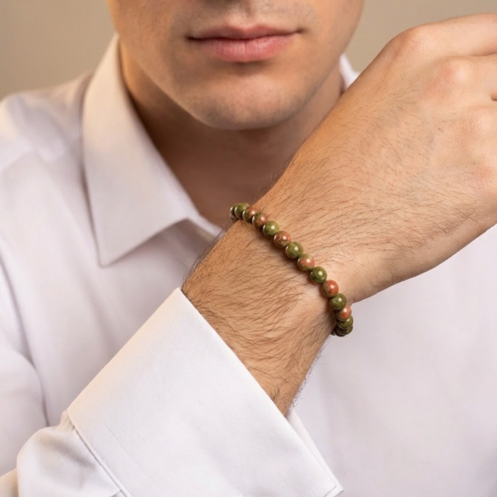 Bratara cu Pietre Semipretioase Naturale Unakit de 6mm, unisex [3]