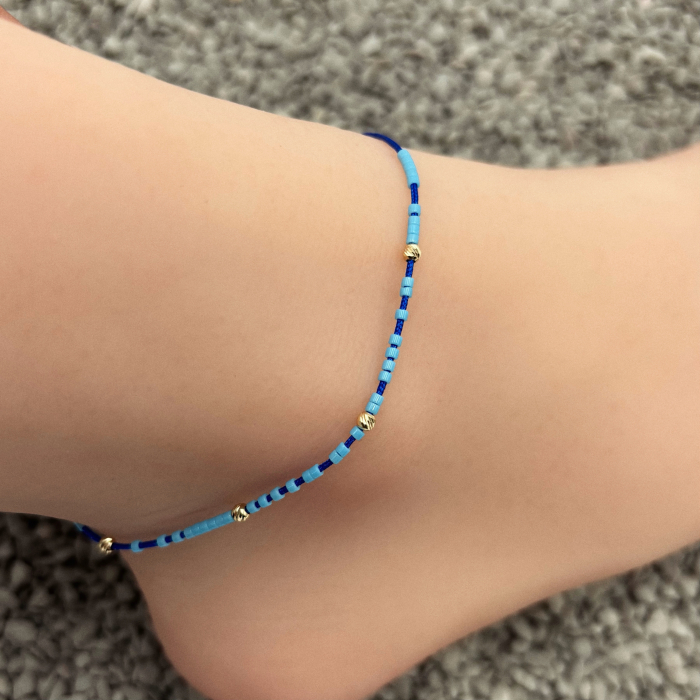 Bratara de picior cu bile din AUR 14K si Margele Miyuki Baby Blue [2]