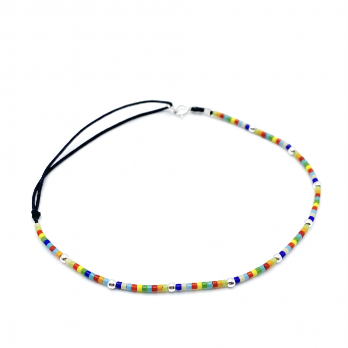 Bratara pentru Picior cu bile din Argint 925 si margele multicolor [1]