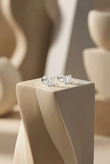 Cercei din Argint 925 cu Cristal Patrat [2]