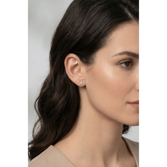Cercei din Argint 925 cu Cristale Zirconia Patrate Argintii de 3mm [2]