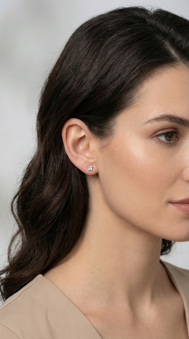 Cercei din Argint 925 cu Cristale Zirconia Patrate Argintii de 3mm [2]