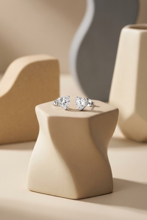 Cercei din Argint 925 cu Inimi de Cristal Argintii [2]