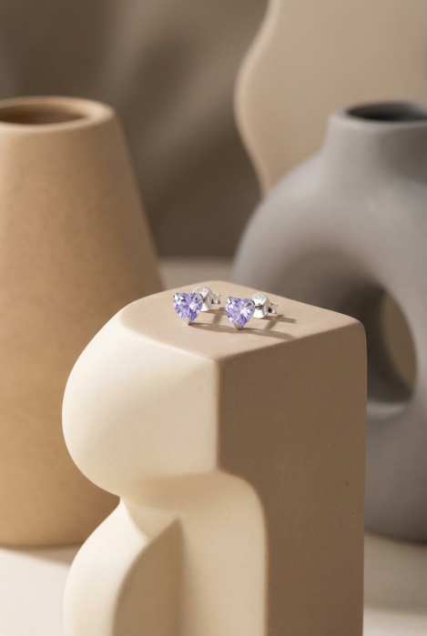 Cercei din Argint 925 cu Inimi de Cristal Lavanda [2]