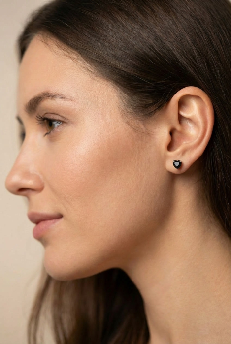 Cercei din Argint 925 cu Inimi de Cristal Negre [2]