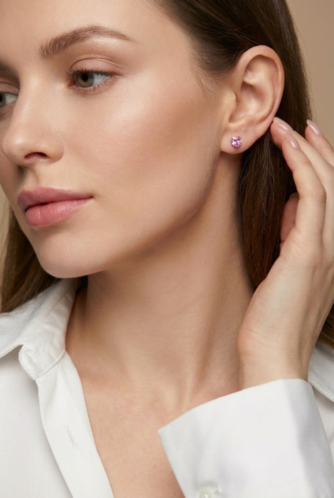 Cercei din Argint 925 cu Inimi de Cristal Roz [3]