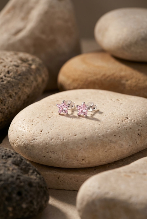 Cercei din Argint 925 cu Stelute de Cristal Roz [2]