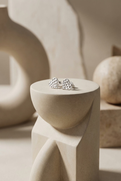 Cercei din Argint 925 Inimi Texturate [2]