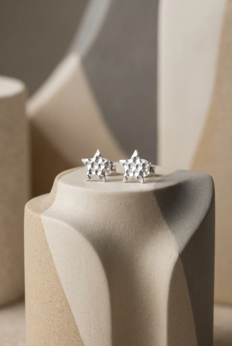 Cercei din Argint 925 Stea Texturata [2]