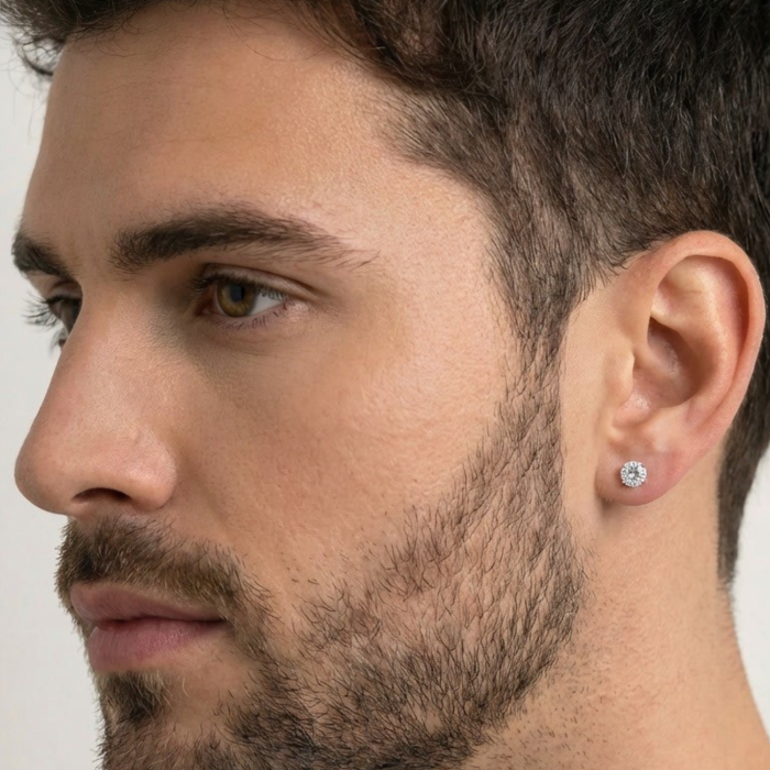 Cercei Pentru Barbati din Argint 925 cu Cristale Zirconia Argintii [2]