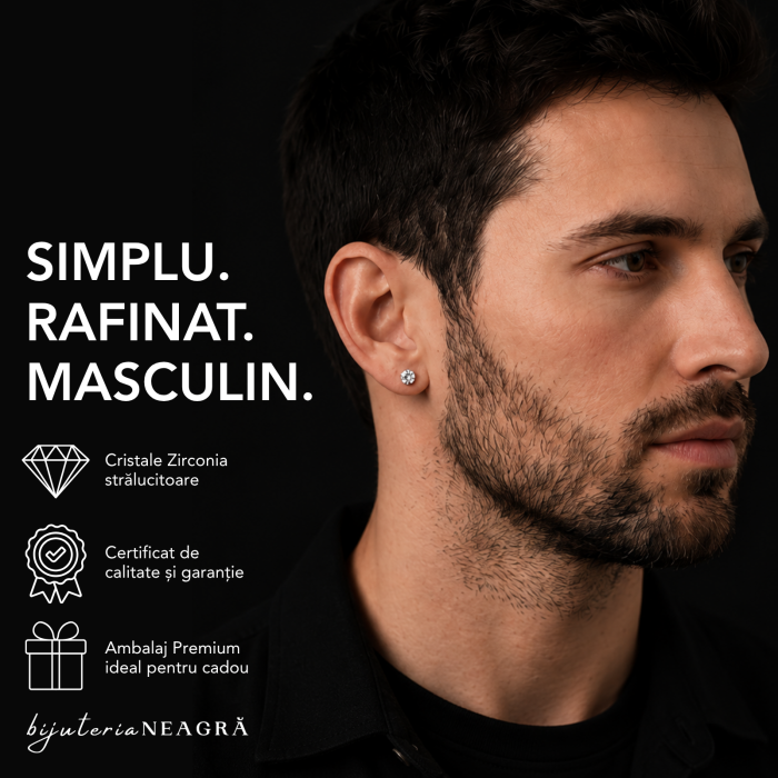 Cercei Pentru Barbati din Argint 925 cu Cristale Zirconia Argintii [3]
