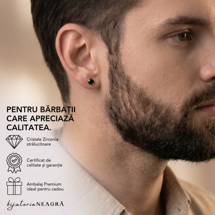 Cercei Pentru Barbati din Argint 925 cu Cristale Zirconia Negre [3]