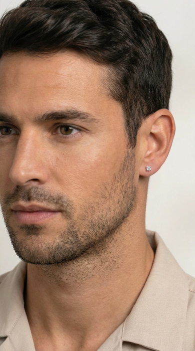 Cercei Pentru Barbati din Argint 925 cu Cristale Zirconia Patrate de 3mm [3]