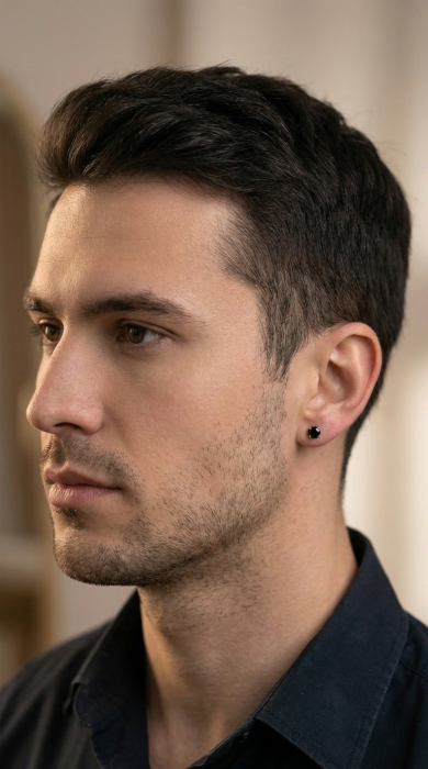 Cercel Pentru Barbati din Argint 925 cu Cristal Zirconia Negru [2]