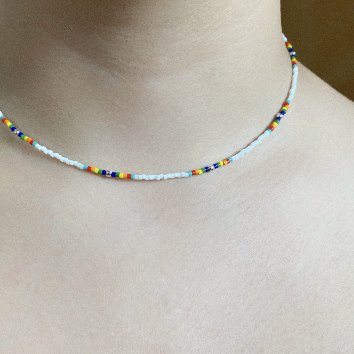 Colier cu bile din Argint 925 si margele Miyuki alb/multicolor [3]