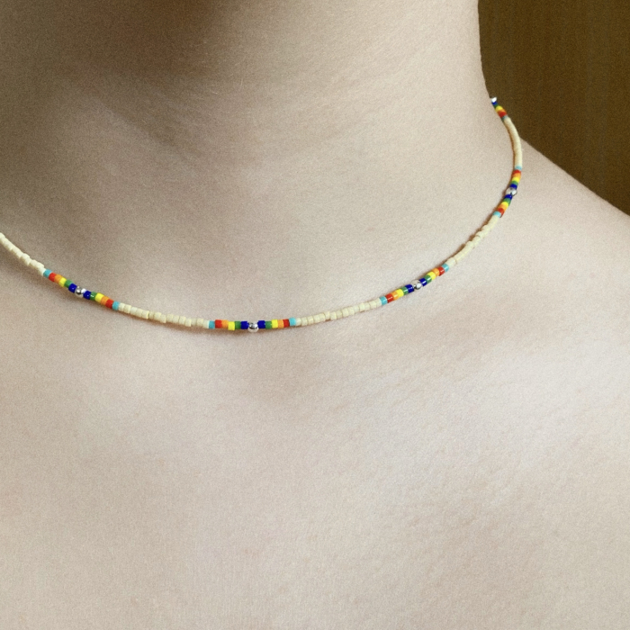 Colier cu bile din Argint 925 si margele Miyuki bej/multicolor [3]