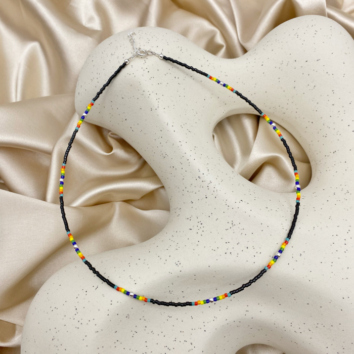 Colier cu bile din Argint 925 si margele Miyuki negre/multicolor [2]