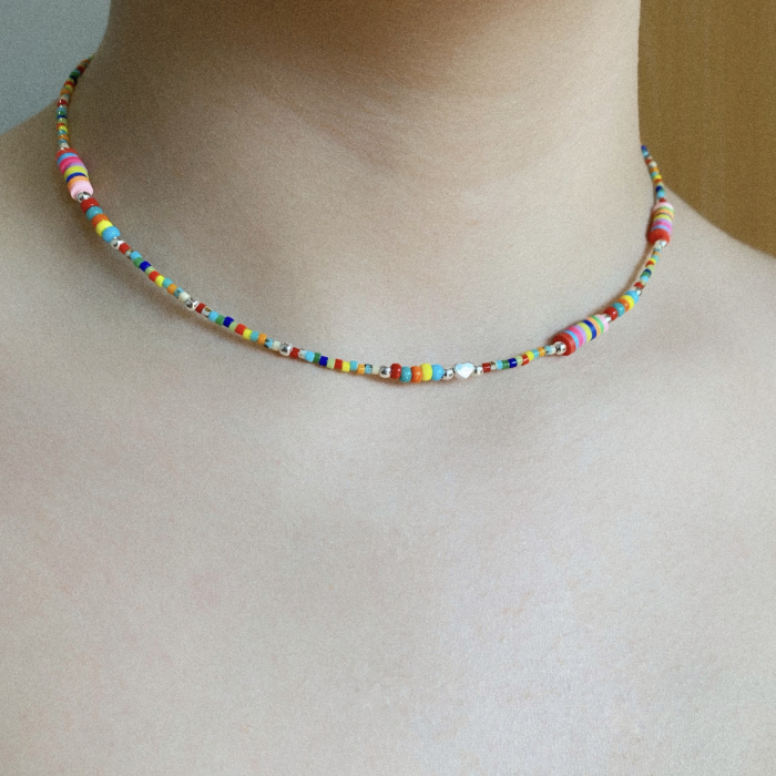 Colier multicolor cu Inimioara si bile din Argint 925 [6]