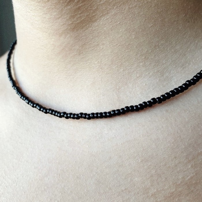 Colier cu margele negre si inchidere din Argint 925 [4]