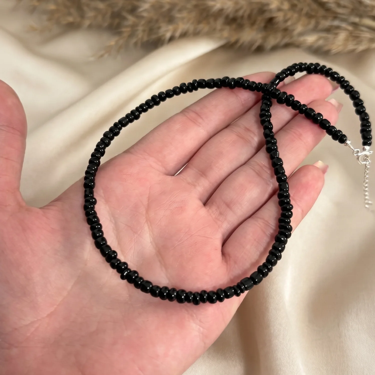 Colier cu margele negre si inchidere din Argint 925, reglabil 38-41 cm [2]