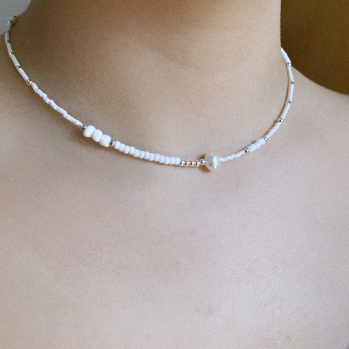 Colier cu Perla naturala, elemente din Argint 925 si margele Miyuki albe [3]