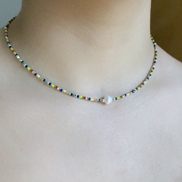 Colier cu Perla naturala, elemente din Argint 925 si margele Miyuki, multicolor [3]