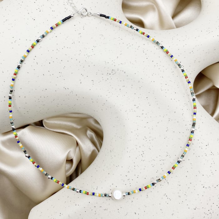 Colier cu Perla naturala, elemente din Argint 925 si margele Miyuki, multicolor [2]