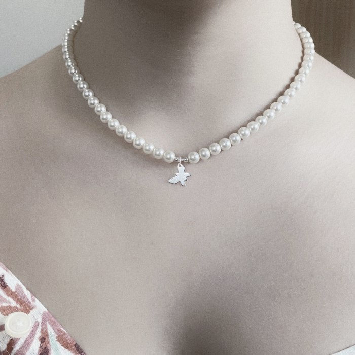Colier cu Perle Preciosa albe si pandantiv Fluture din Argint 925 [2]