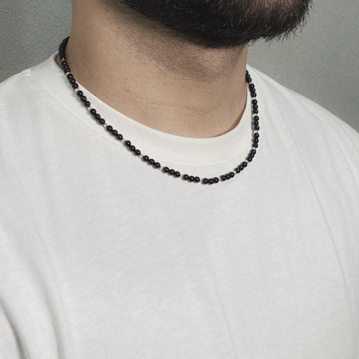 Colier cu pietre Onix si bile din Argint 925 [3]