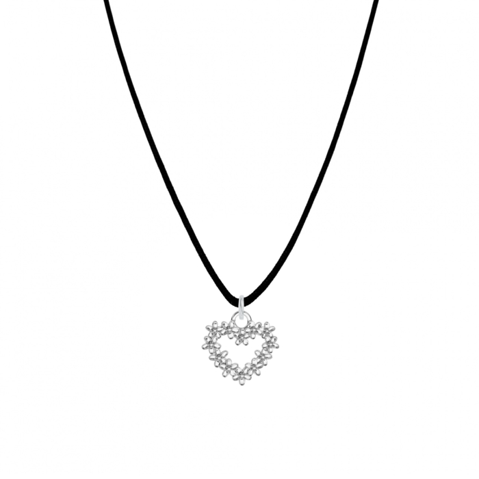 Colier cu snur si pandantiv Inima cu Flori de Nu-Ma-Uita din Argint 925 [1]