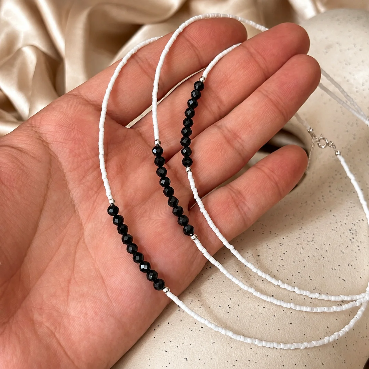 Colier cu Spinel, elemente din Argint 925 si margele Miyuki albe, reglabil 38-41 cm [2]