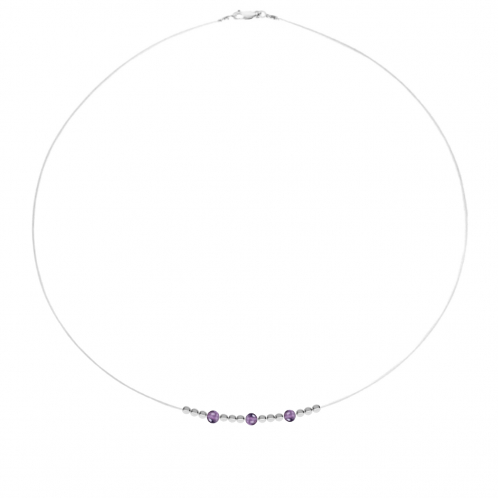 Colier fir transparent cu Ametist si Bilute din Argint 925 [1]