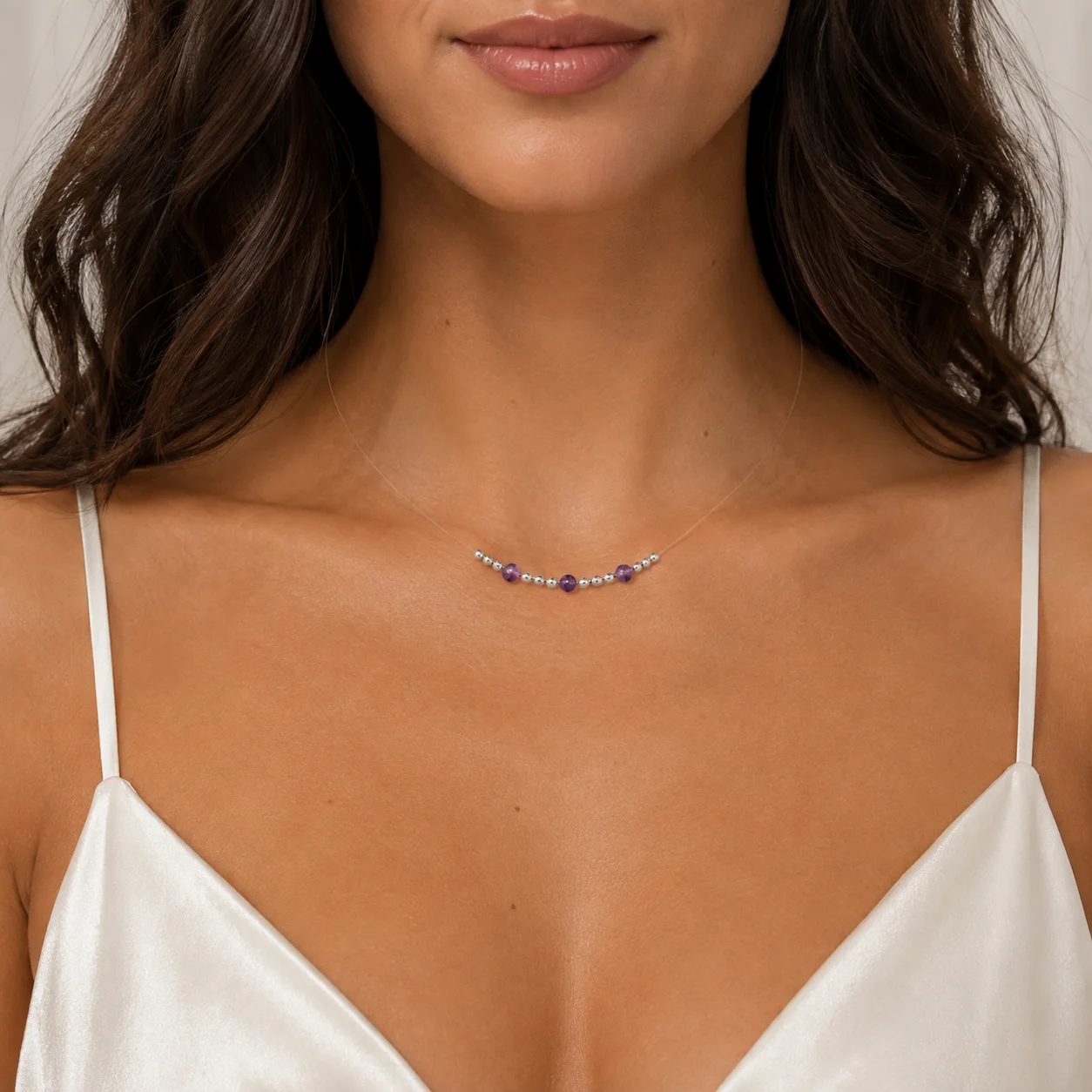 Colier fir transparent cu Ametist si Bilute din Argint 925 [2]