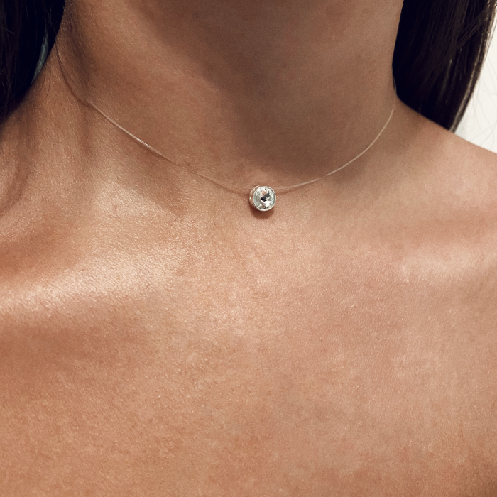Colier fir transparent cu Cristal Swarovski Argintiu in Caseta din Argint 925 [2]