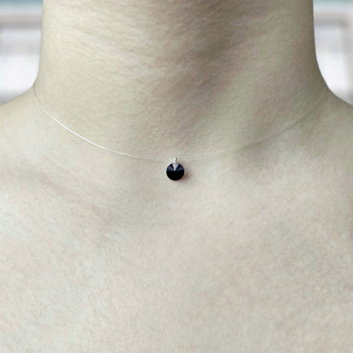 Colier fir transparent cu Cristal Swarovski Negru in Suport din Argint 925 [2]