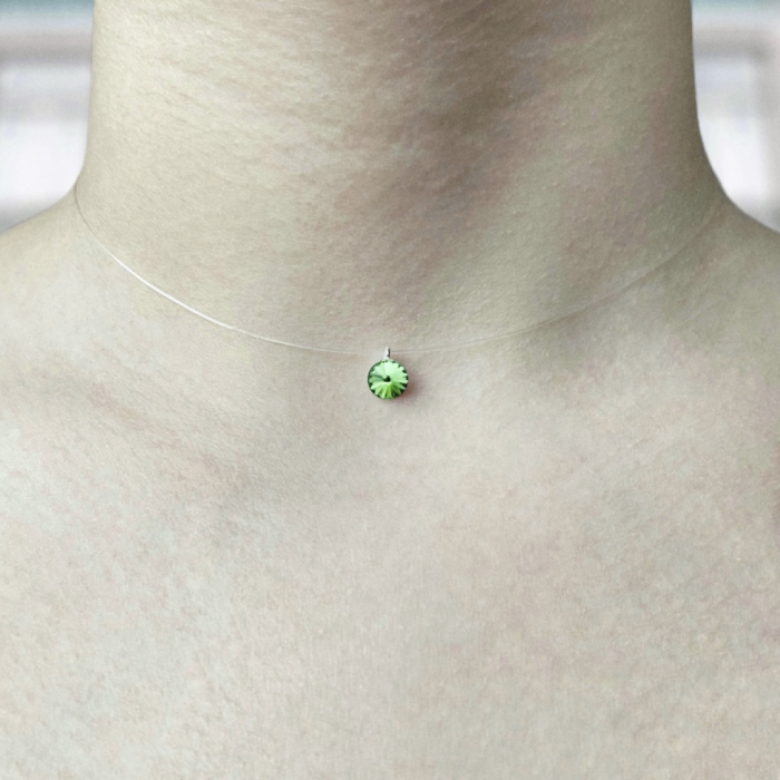 Colier fir transparent cu Cristal Swarovski Verde in Suport din Argint 925 [2]