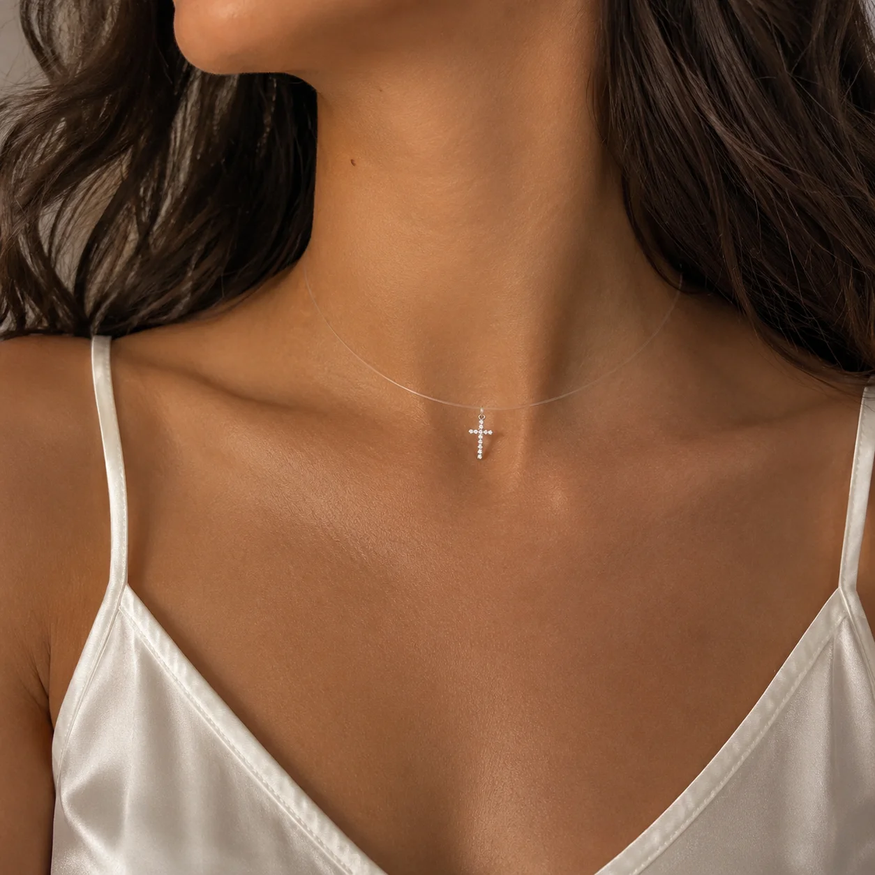 Colier fir transparent cu pandantiv Cruce Stilizata din Argint 925 [2]
