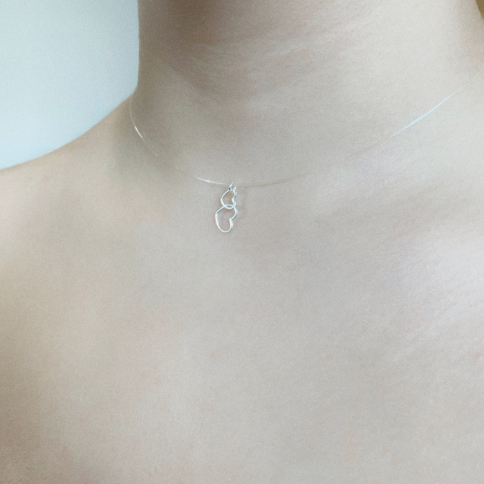 Colier fir transparent cu pandantiv Inimioare din Argint 925 [2]