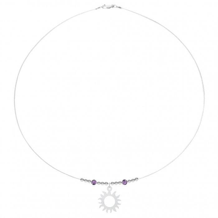 Colier fir transparent cu pandantiv Soare din Argint 925 si Ametist [1]