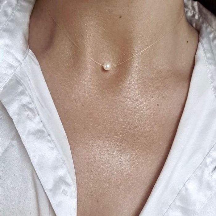 Colier fir transparent cu perla Preciosa alba si inchidere din Argint 925 [2]
