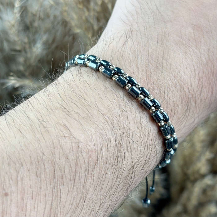 Set doua Bratari cu bile din AUR 14K si Hematit [3]