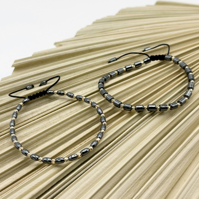 Set doua Bratari cu bile din AUR 14K si Hematit [2]