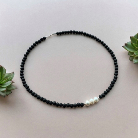 Colier cu pietre Lava, Perle Naturale si accesorii din Argint 925 [1]