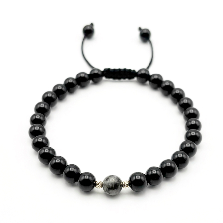 BRĂȚĂRI - Bratara cu bile din AUR 14K si pietre naturale Onix si Labradorit
