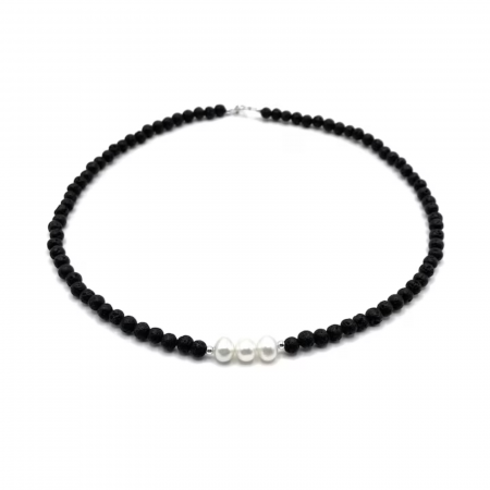 Coliere cu pietre semiprețioase - Colier cu pietre Lava, Perle Naturale si accesorii din Argint 925