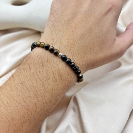 Bratara cu bile din Argint 925 si pietre naturale Onix si Ochi de Tigru [1]