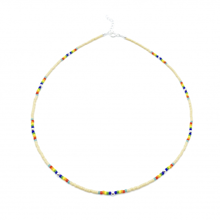 COLIERE - Colier cu bile din Argint 925 si margele Miyuki bej/multicolor