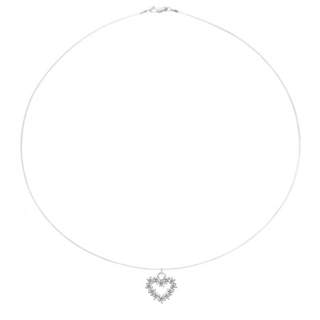 Coliere cu fir transparent - Colier fir transparent cu pandantiv Inima Flori de Nu Ma Uita din Argint 925