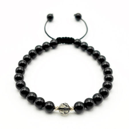 BRĂȚĂRI - Bratara cu bile din AUR 14K si pietre naturale Onix si Cristal Preciosa Black Diamond