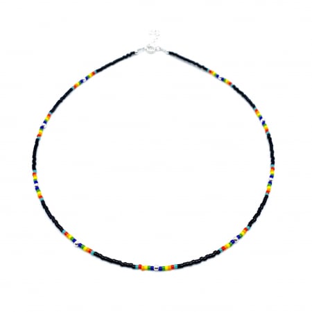 COLIERE - Colier cu bile din Argint 925 si margele Miyuki negre/multicolor